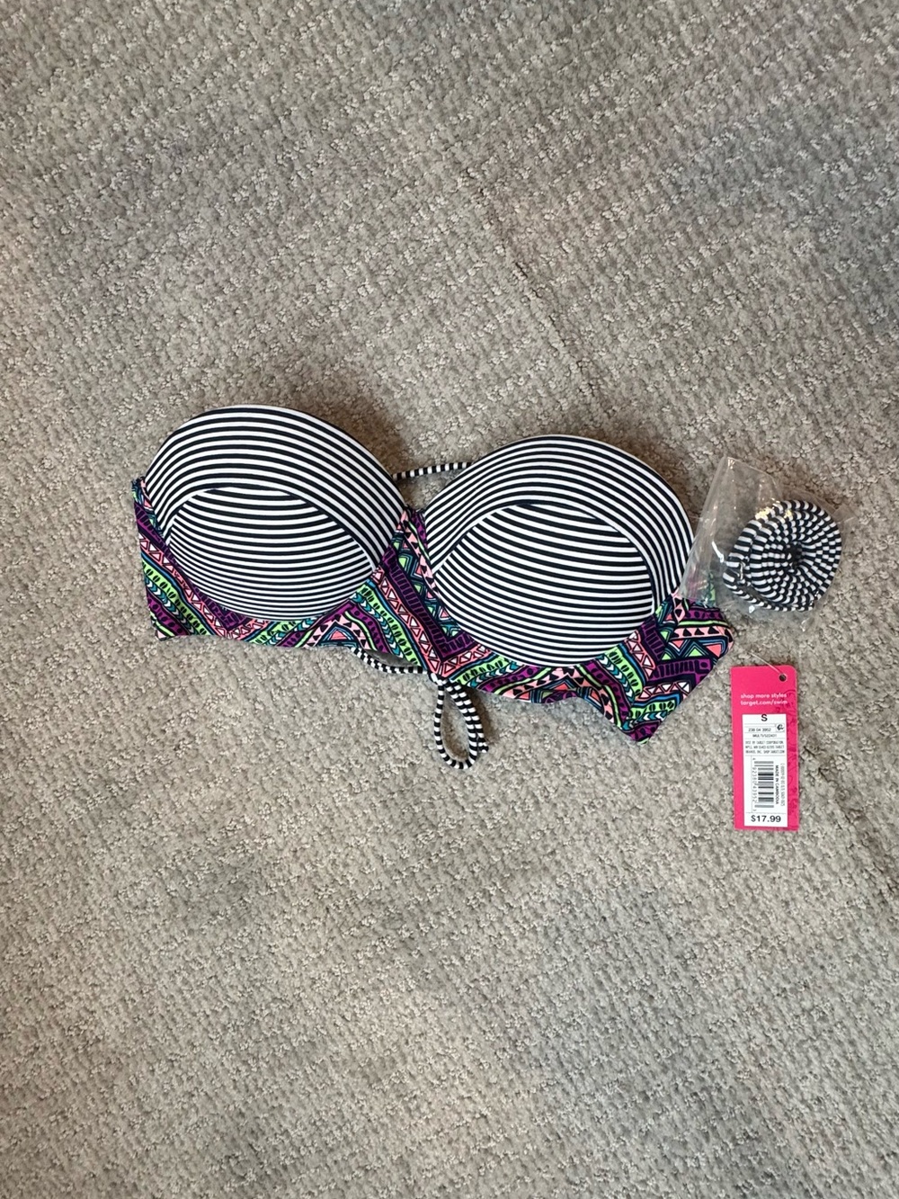 Xhilaration Striped Bandeau Bikini Top with Neon Tribal Trim